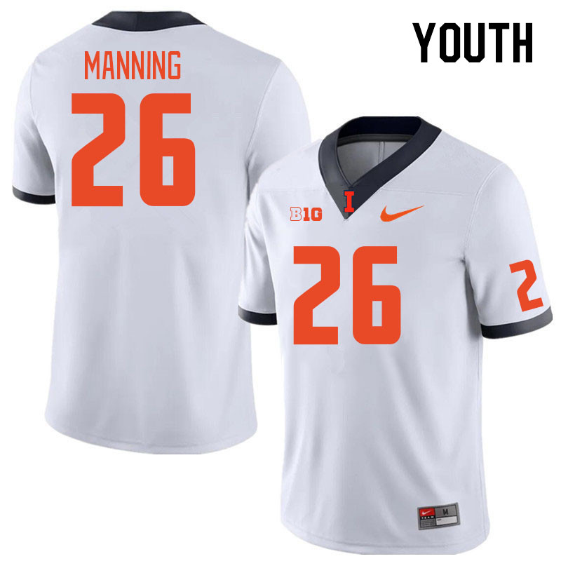 Youth #26 Mike Manning Illinois Fighting Illini College Football Jerseys Stitched Sale-White